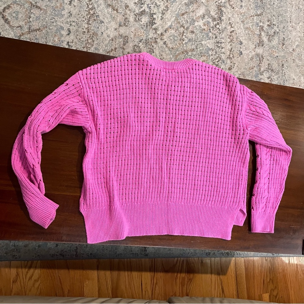 Bubblegum Pink Crew Neck Cable Knit Sweater - Picture 4 of 4
